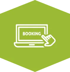 A laptop and hand inside the hexagon-shape