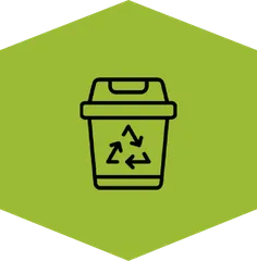 An icon of a recycle bin in a green hexagon background
